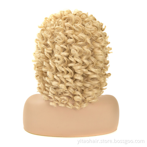 wholesale  Price   High-Temperature Artificial Synthetic Hair Human,  Blonde color  Afro Curly Wigs for black women